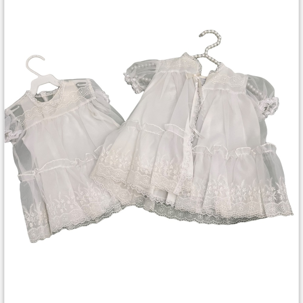 VTG Baby Christening Gown Dress Baptism 0-6 Set 2 dress, coat🕊🤍